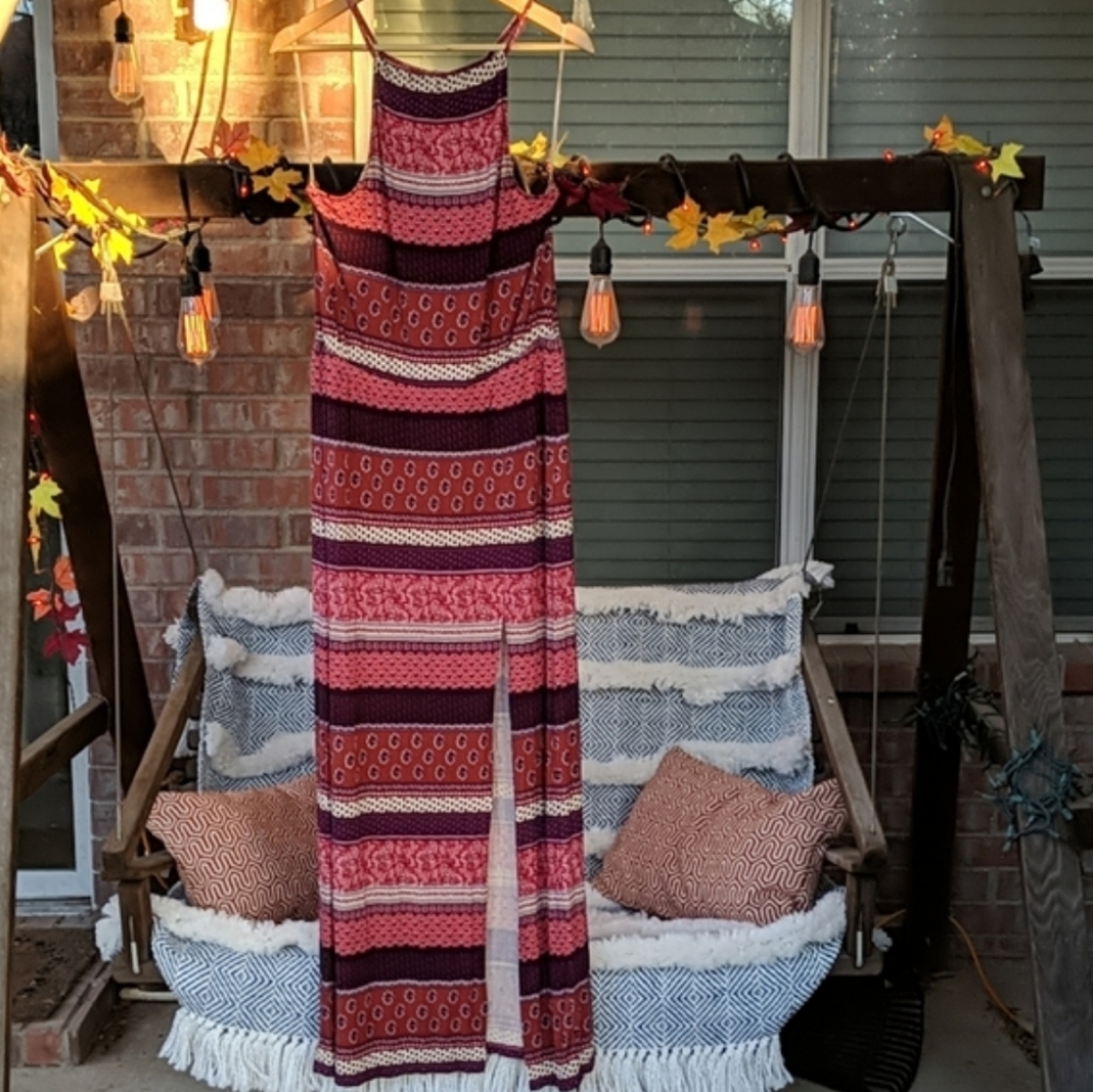 American Eagle Boho Maxi Halter Dress w/ Slit